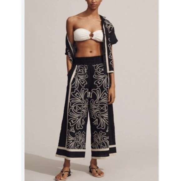 Women's ANTHROPOLOGIE Black Linen Blend Somerset Wide Leg Crop Pants Size Medium - Picture 1 of 11